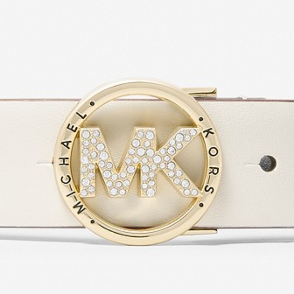 Michael Kors Leather Pave Logo Belt in Light Cream - Picture 2 of 2